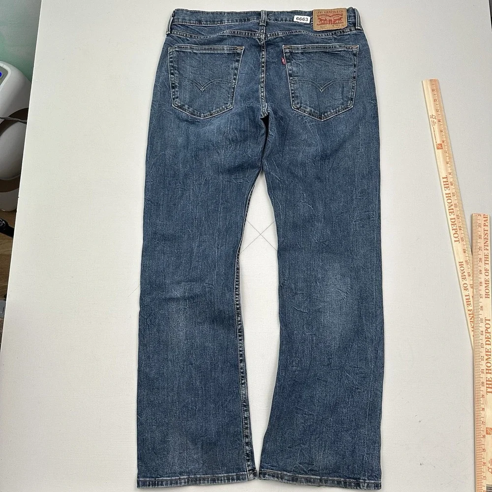 Levi's 527 Slim BootCut Jeans Men Actual 35x32 Dark Blue Cotton Stretch Denim